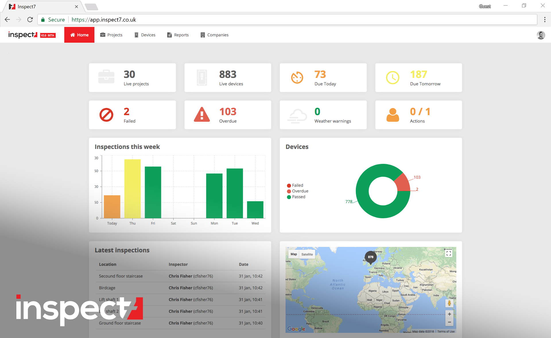 image of the inspect7 portal dashboard