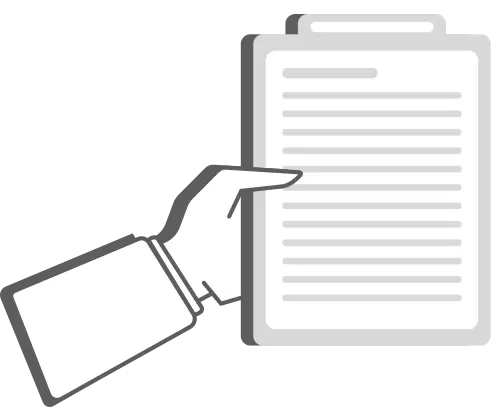 Graphic of a arm and hand holding a clipboard