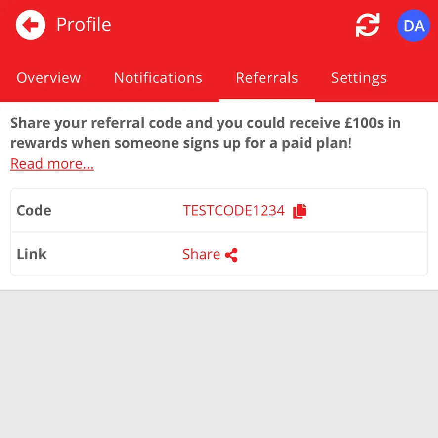 Screenshot for the Inspect7® App Referrals page